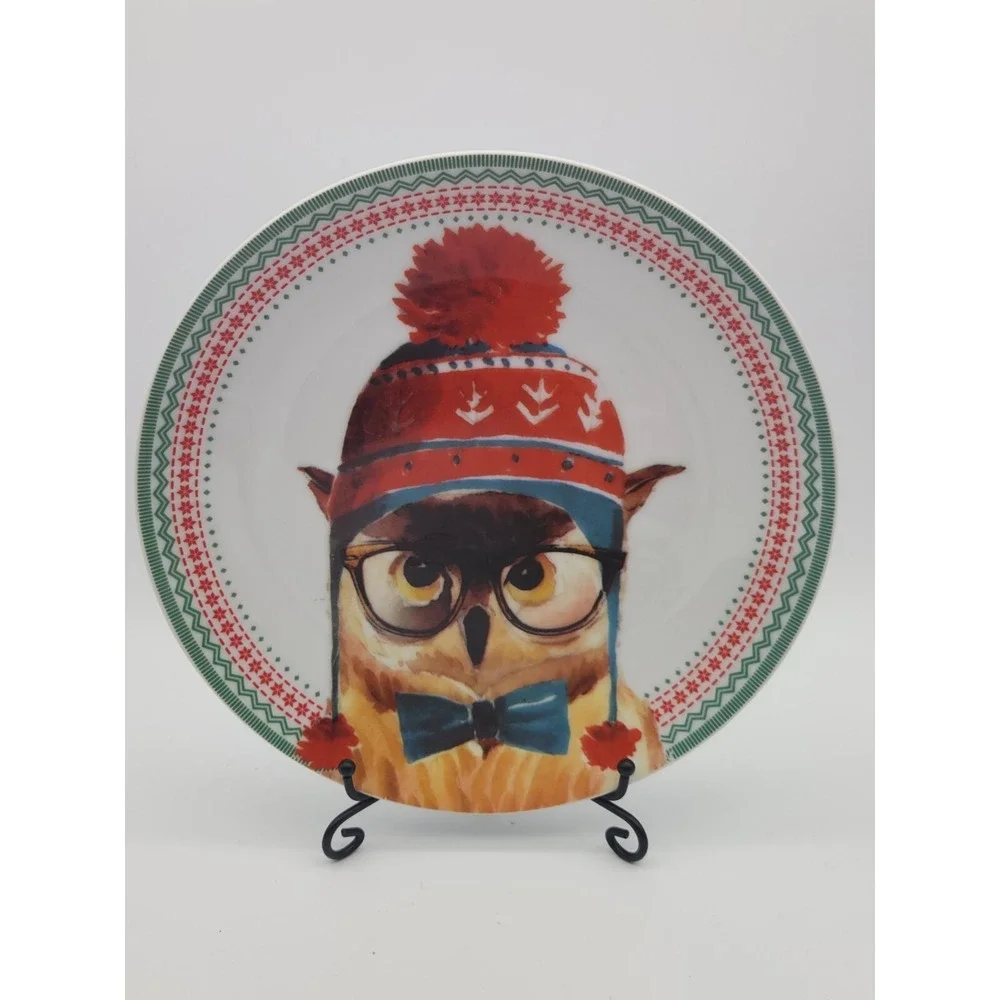 Ciroa Celebrate Holiday Christmas Winter Forest Animal 4 Salad Dessert Plates 8